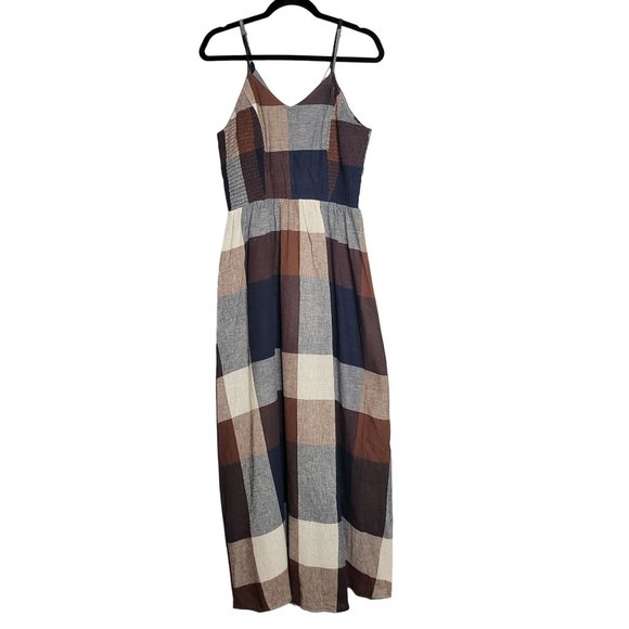 Angie Dresses & Skirts - NWT Angie V-Neck Smocked Plaid Cottage Prairie Cotton Dress Earth Tones sz L